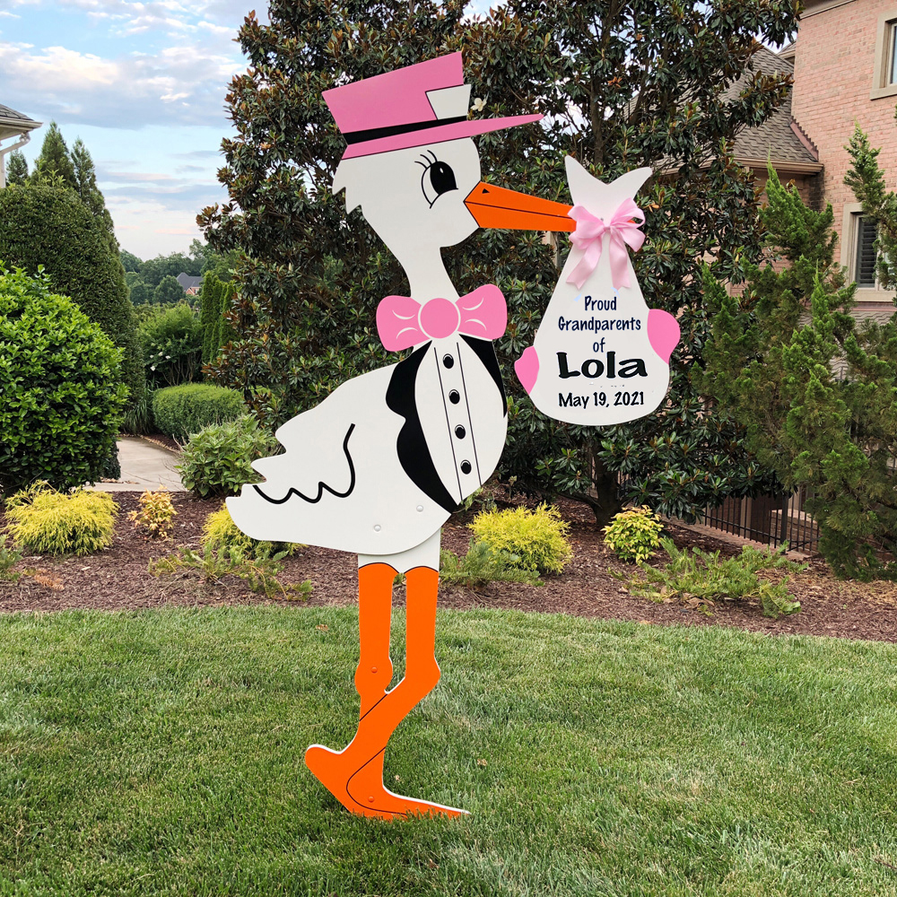 Grandparent Pink Stork Sign with Personalized Bundle, Amelia Island, Jacksonville (FL), St Mary's (GA)